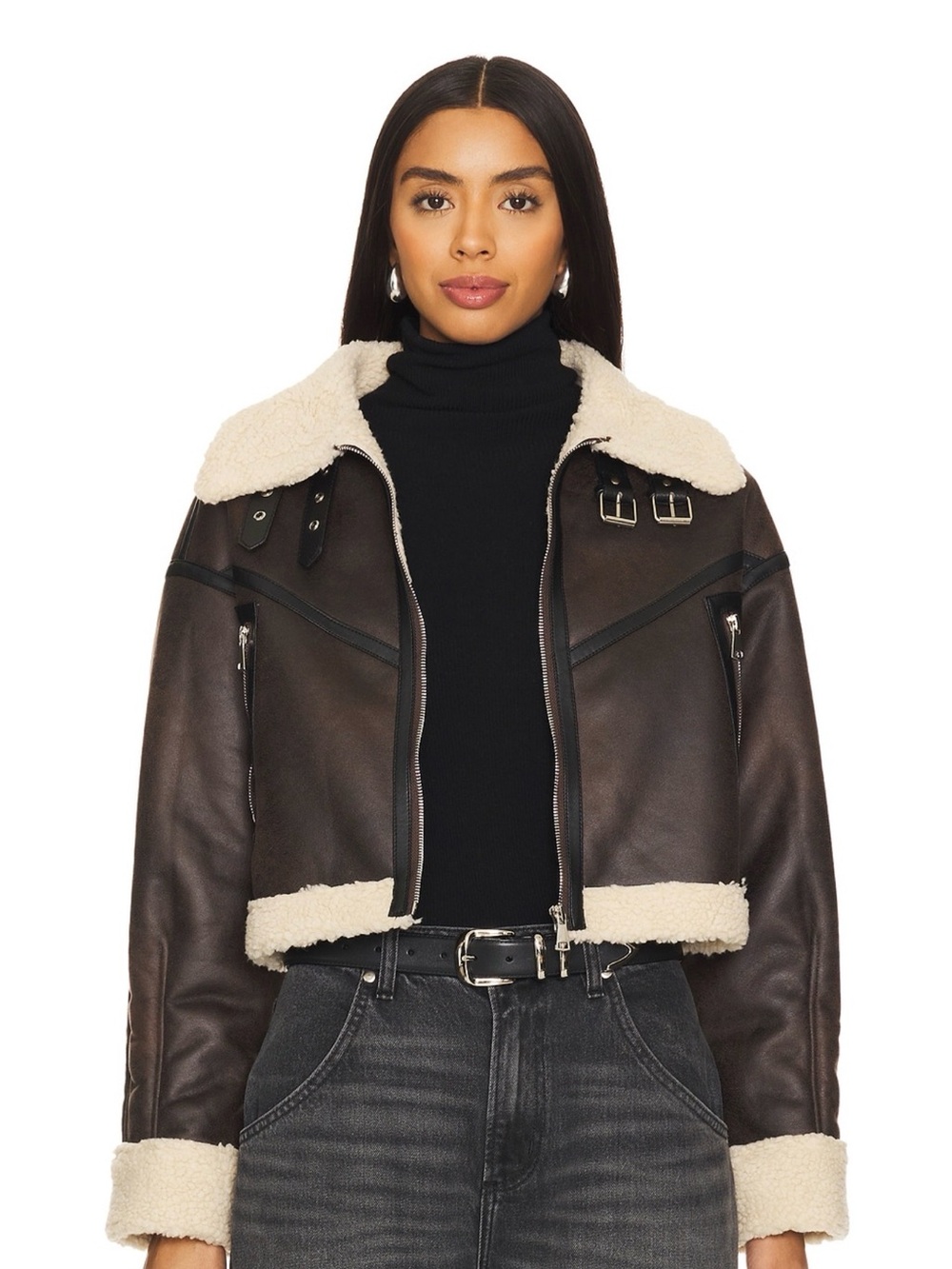 Women’s Brown Faux Shearling Aviator Jacket
